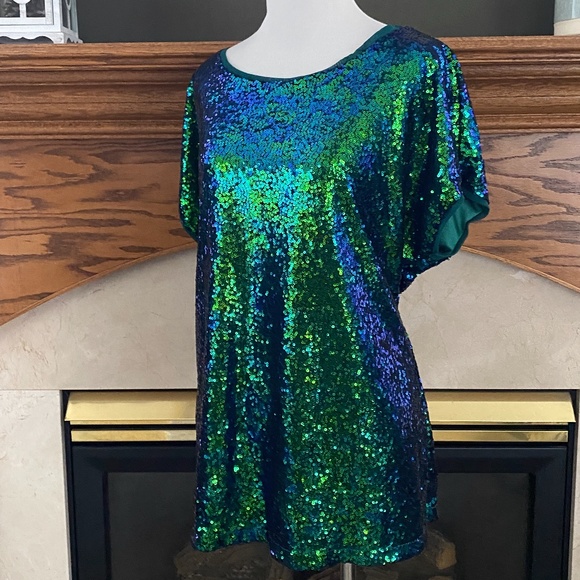 Yawove Tops - Yawove Sequin Cap Sleeve Shirt Sz. XL